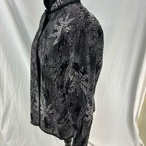 Coldwater Creek size Large Elegant Black Jacket brocade print reversible silver - Picture 5 of 12